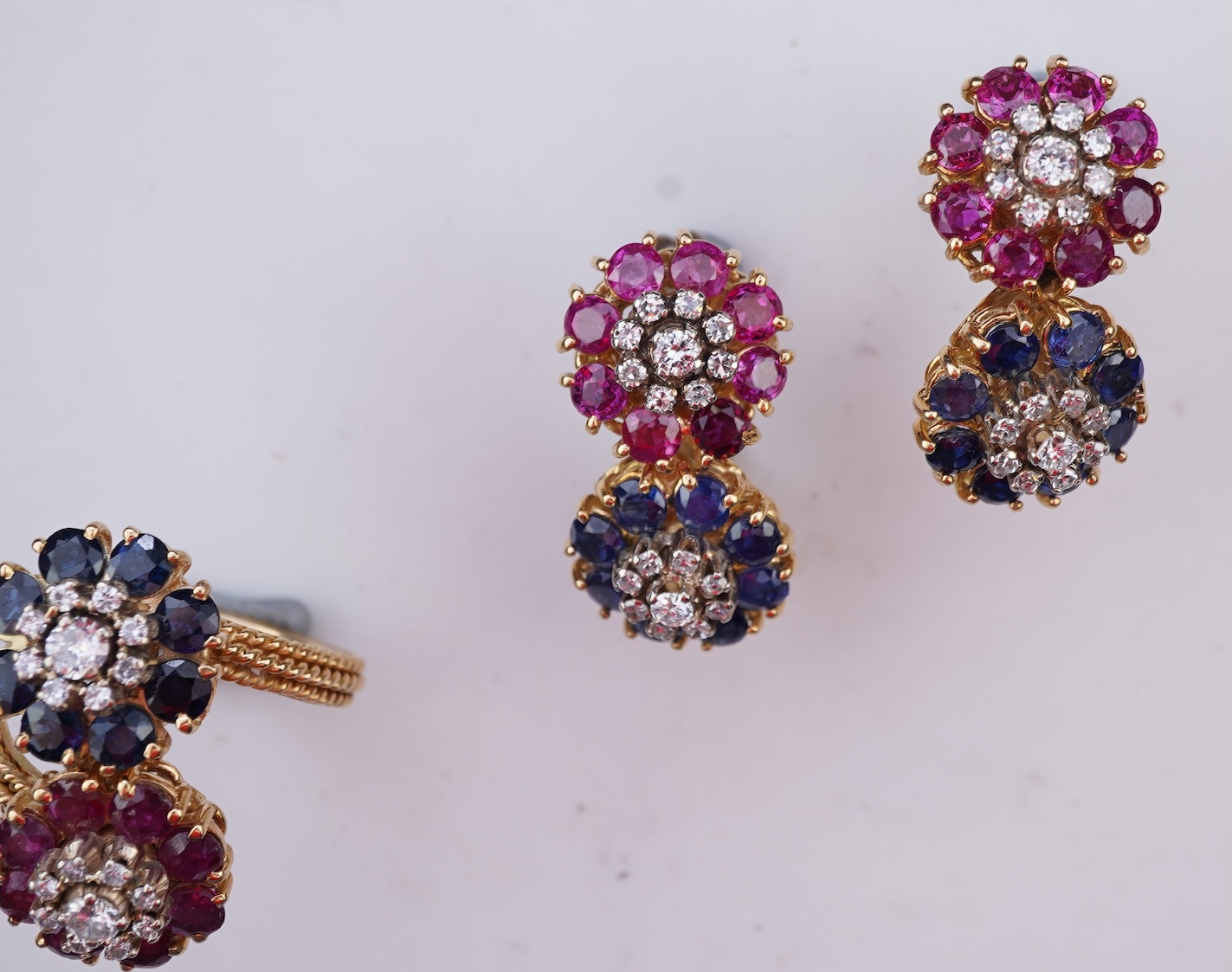 A sapphire, ruby and diamond demi-parure, mid 20th century